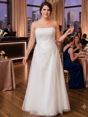 Vintage NWT Cassandra Stone Size 12 Strapless White Gown with Crystal Accents